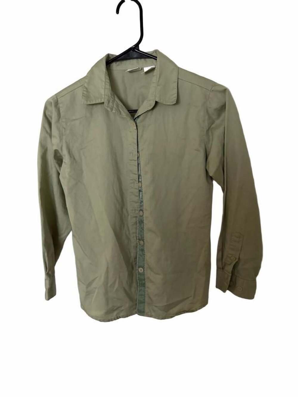 Talbots Kids Long Sleeve Button Down Shirt Size 12 Green Cotton